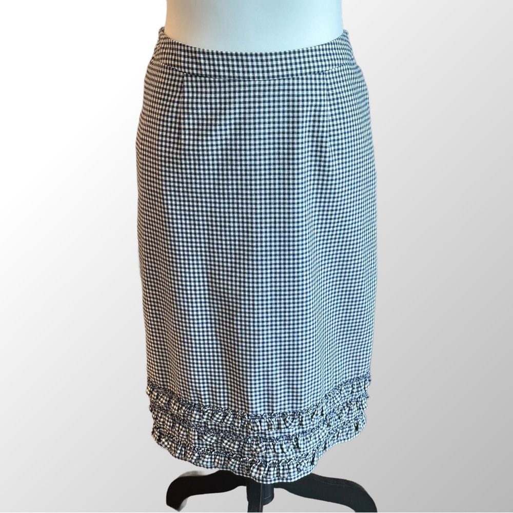 Boden Skirt Size 4 Black & White‎ Plaid Checkered Pencil Skirt with Ruffle Hem